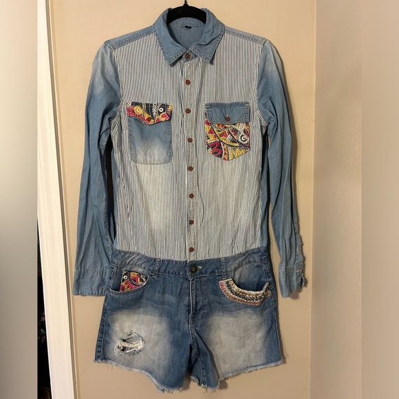 DESIGUAL LONG SLEEVE DENIM SHORTS JUMPSUIT/ROMPER SIZE 28 - Picture 1 of 10
